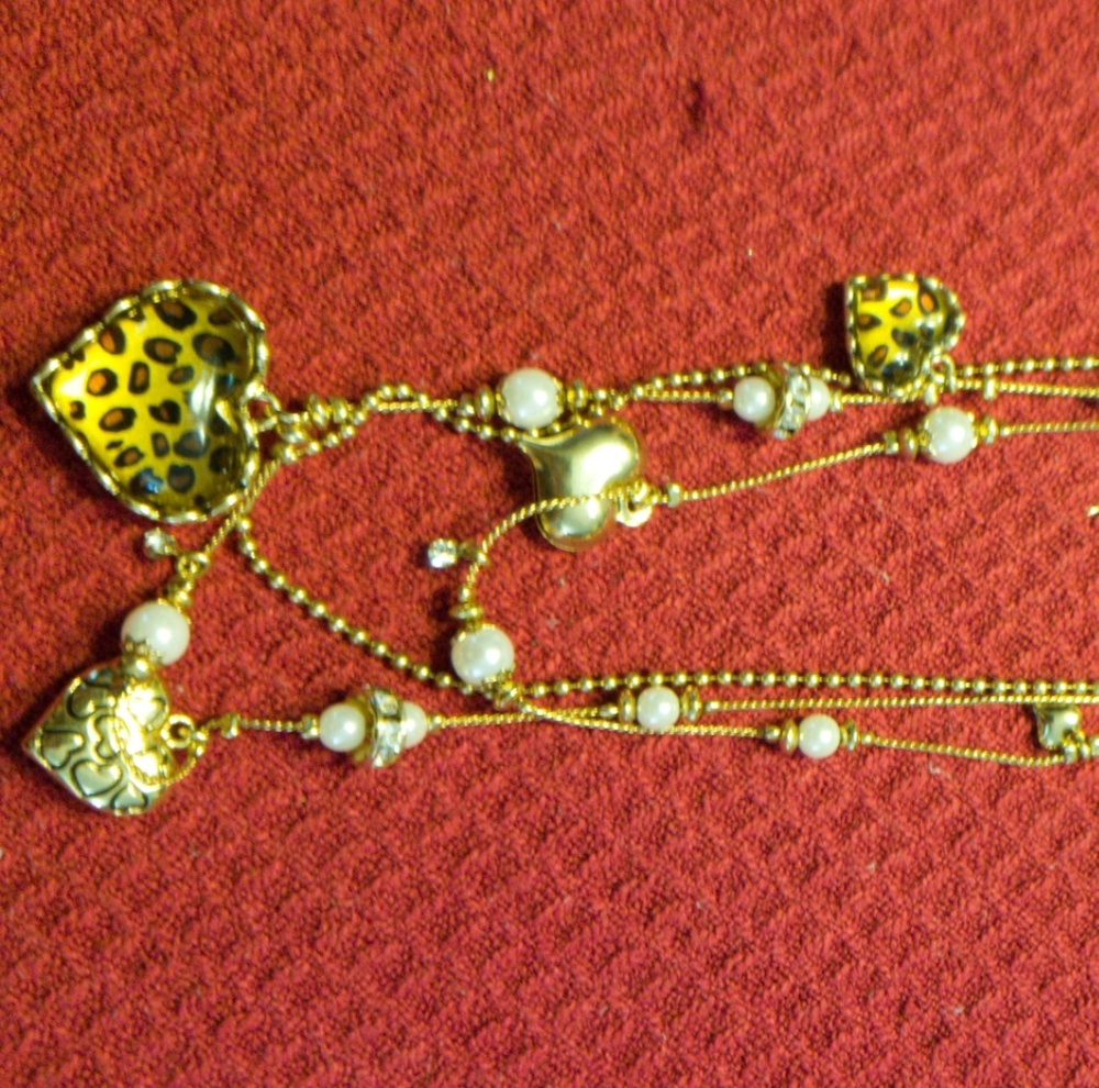 Betsey Johnson leopard heart multi chain necklace